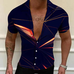 SHOWLU FASHION STORE Summer Geometric 3D Printing Shirts Men Fashion Turn-down Collar Buttoned Shirt Casual Short Sleeve Cardigan Streetwear