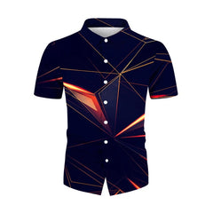 SHOWLU FASHION STORE Summer Geometric 3D Printing Shirts Men Fashion Turn-down Collar Buttoned Shirt Casual Short Sleeve Cardigan Streetwear