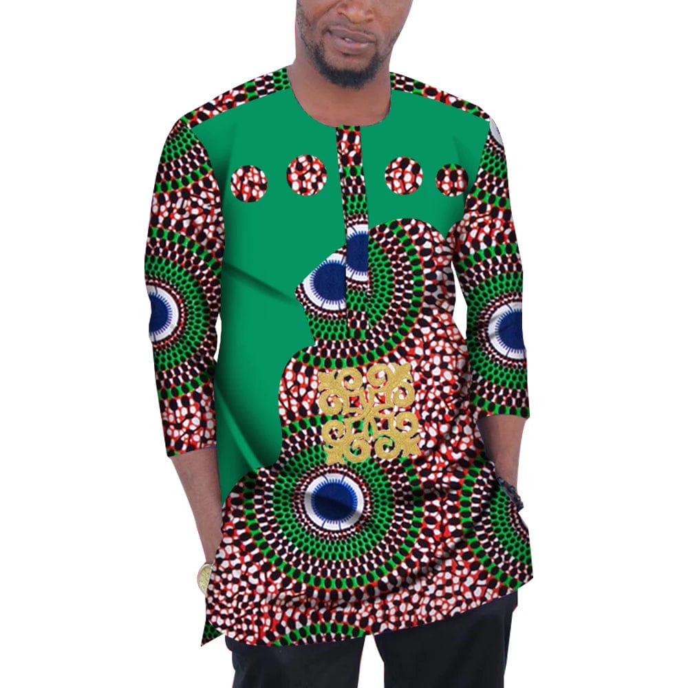 SHOWLU FASHION STORE Summer Men Patchwork Top Tees Dashiki African Clothes Bazin Riche African Design Clothing Casual Cotton Mens Top Shirts WYN977