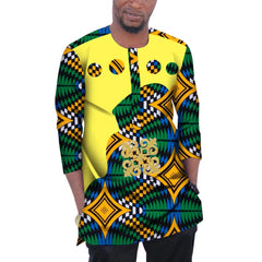 SHOWLU FASHION STORE Summer Men Patchwork Top Tees Dashiki African Clothes Bazin Riche African Design Clothing Casual Cotton Mens Top Shirts WYN977