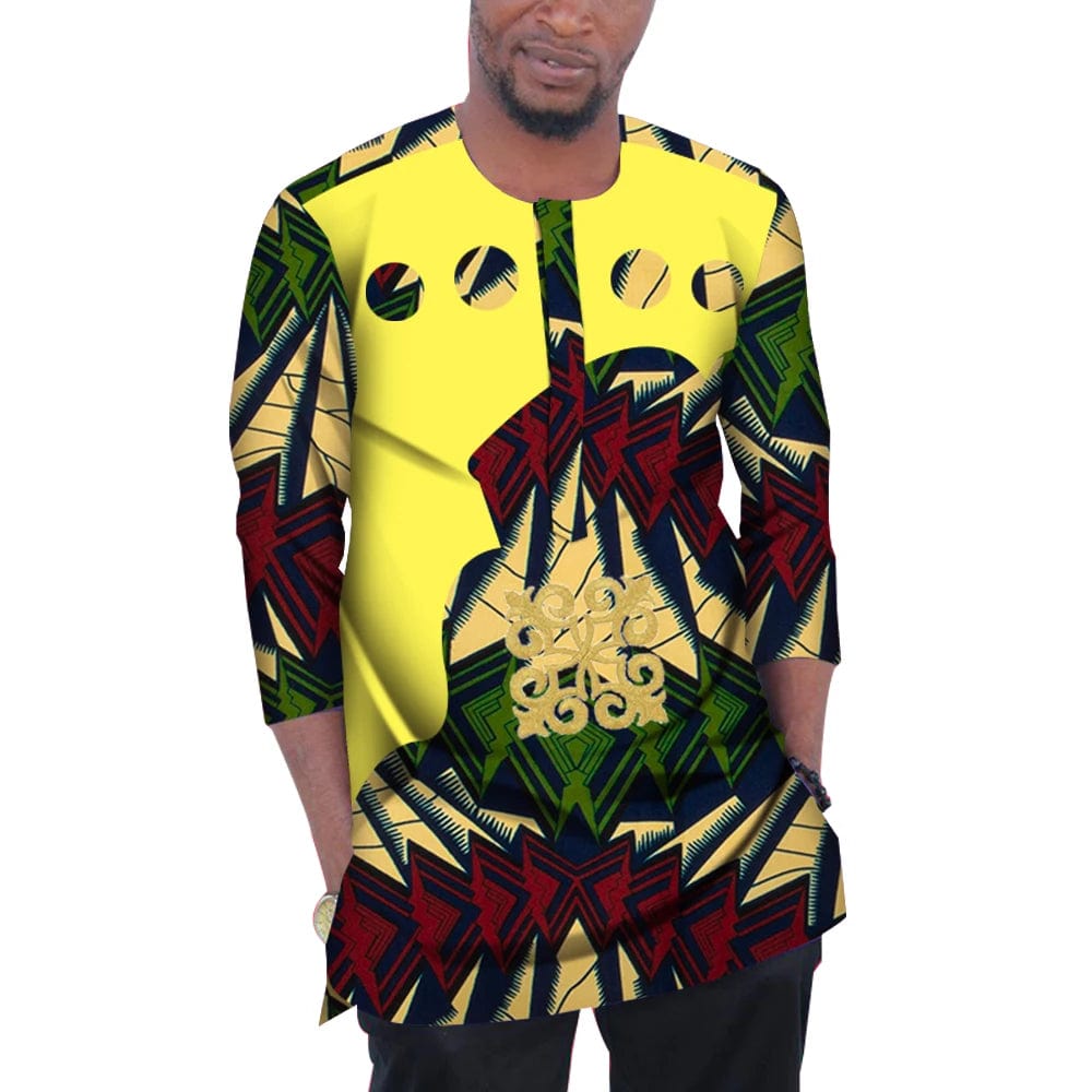 SHOWLU FASHION STORE Summer Men Patchwork Top Tees Dashiki African Clothes Bazin Riche African Design Clothing Casual Cotton Mens Top Shirts WYN977