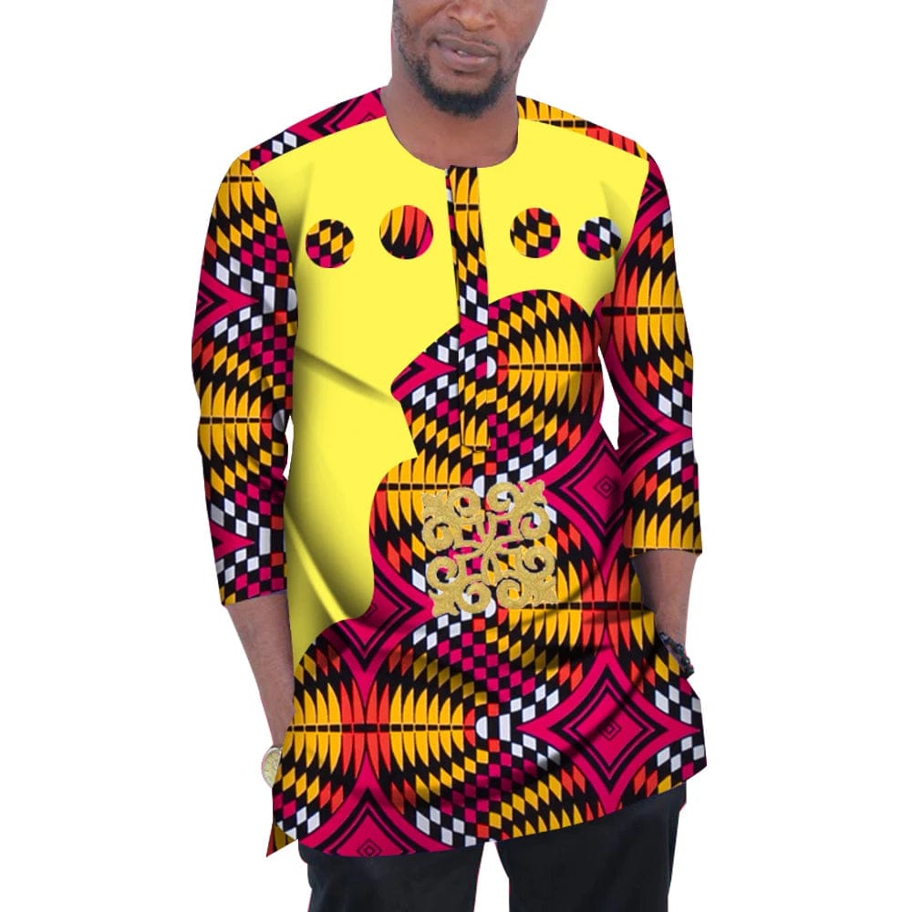 SHOWLU FASHION STORE Summer Men Patchwork Top Tees Dashiki African Clothes Bazin Riche African Design Clothing Casual Cotton Mens Top Shirts WYN977