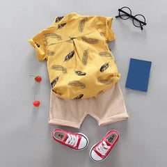  Showlu Fashion Store Summer new baby boy clothing sets children's clothing cotton print short sleeve shirt + shorts set Boys clothes