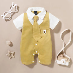  Showlu Fashion Store Summer Newborn Baby Boys Romper Short Sleeve Gentleman Tie Jumpsuit Infant Outfits Formal Child Boy Clothes 3 6 9 12 18 Months