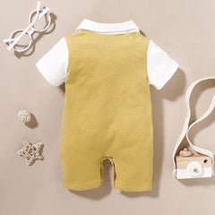  Showlu Fashion Store Summer Newborn Baby Boys Romper Short Sleeve Gentleman Tie Jumpsuit Infant Outfits Formal Child Boy Clothes 3 6 9 12 18 Months