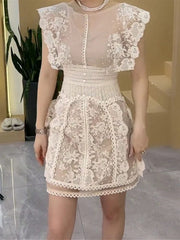  Showlu Fashion Store Summer Party Runway Sleeveless Sexy Backless Dress Lace Embroidery Beach Sundress Women 2022 Boho Solid Woman Dresses Female