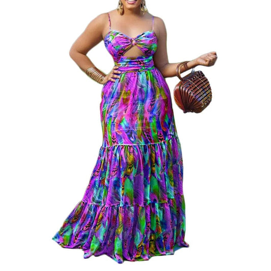 SHOWLU FASHION STORE Summer Sexy African Women Sleeveless Printing Polyester Long Dress African Dresses for Women African Clothes Women S-3XL