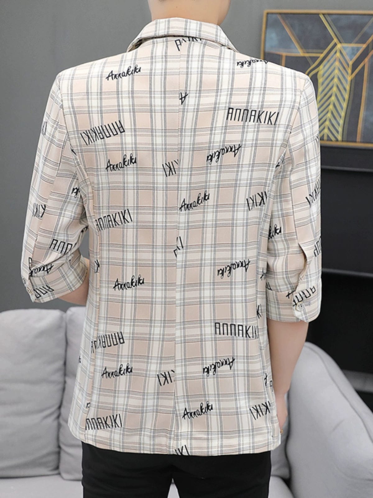 SHOWLU FASHION STORE Summer Silm Half Sleeve Casual Plaid Handsome Suit