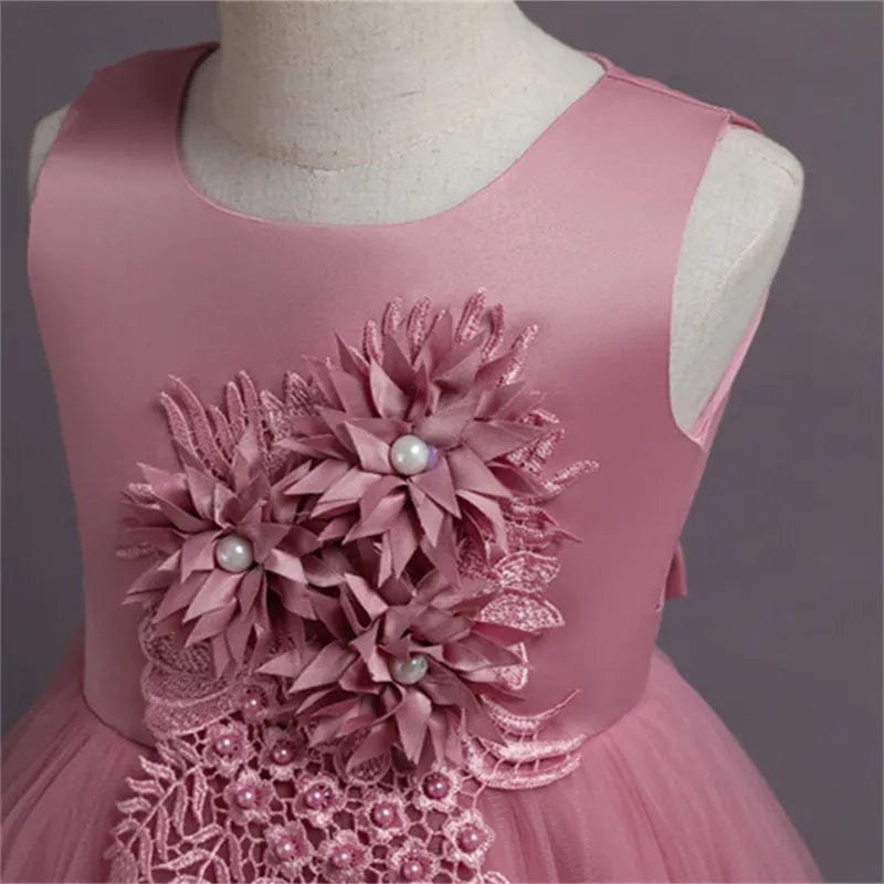 Showlu Fashion Store Summer Tulle Flower Girls Dress for Wedding Party Child Princess Pageant Long Gown Kids Dresses for Girls Formal Evening Clothes