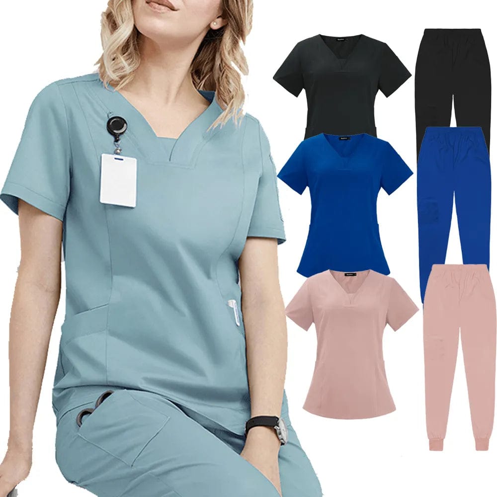  Showlu Fashion Store Surgical Uniforms Woman Scrub Set Medical Nurse Beauty Salon Workwear Clinical Scrubs Top + Pant Spa Doctor Nursing Tunic Suit