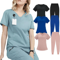  Showlu Fashion Store Surgical Uniforms Woman Scrub Set Medical Nurse Beauty Salon Workwear Clinical Scrubs Top + Pant Spa Doctor Nursing Tunic Suit