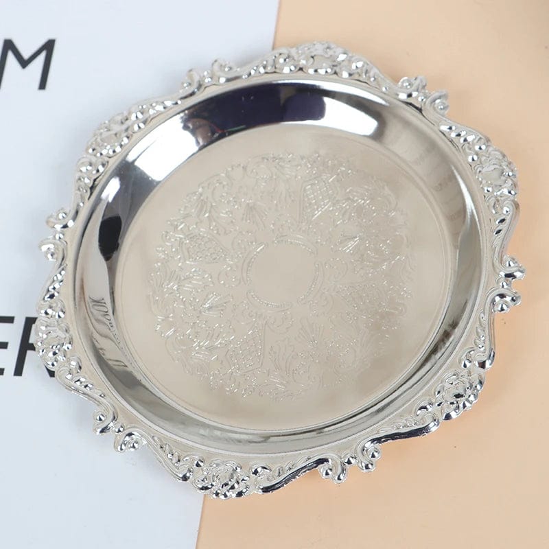  Showlu Fashion Store SV Style Silver Golden Iron Tray Glossy Plate Decoration Ornaments Buffet Fruit Cake Party Supplies Dessert Storage Plates 책상 트레이