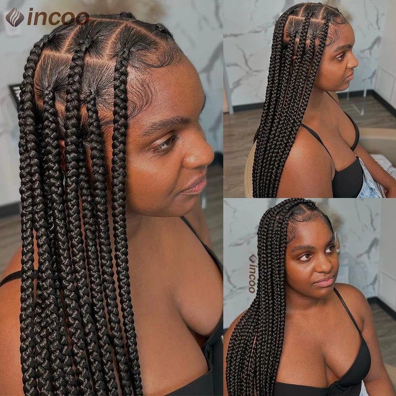 SHOWLU FASHION STORE Synthetic Large Box Braided Wigs Jumbo Knotless Full Lace Front Wigs For Black Women Jumbo Tribal Braids Faux Locs Cornrows Wig