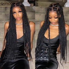 SHOWLU FASHION STORE Synthetic Large Box Braided Wigs Jumbo Knotless Full Lace Front Wigs For Black Women Jumbo Tribal Braids Faux Locs Cornrows Wig