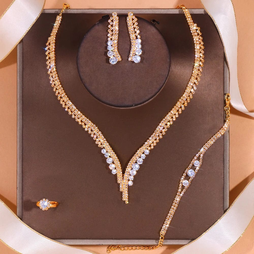  Showlu Fashion Store T-1 Gold Stonefans Simple Round Crystal Necklace Sets Wedding for Women Bride Accessories Rhinestone Africa Jewelry Set Bridesmaid Gift