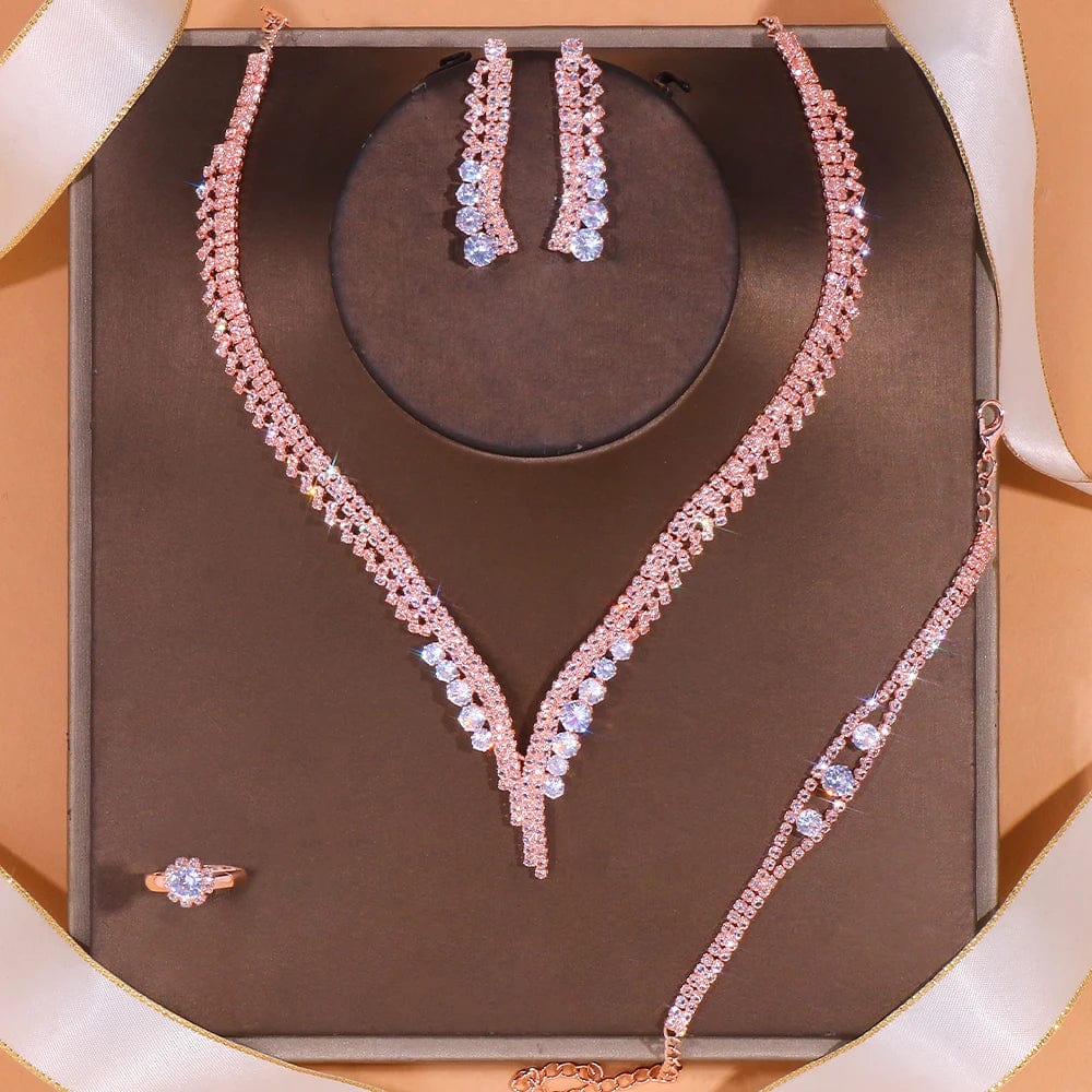  Showlu Fashion Store T-1 Rose gold Stonefans Simple Round Crystal Necklace Sets Wedding for Women Bride Accessories Rhinestone Africa Jewelry Set Bridesmaid Gift