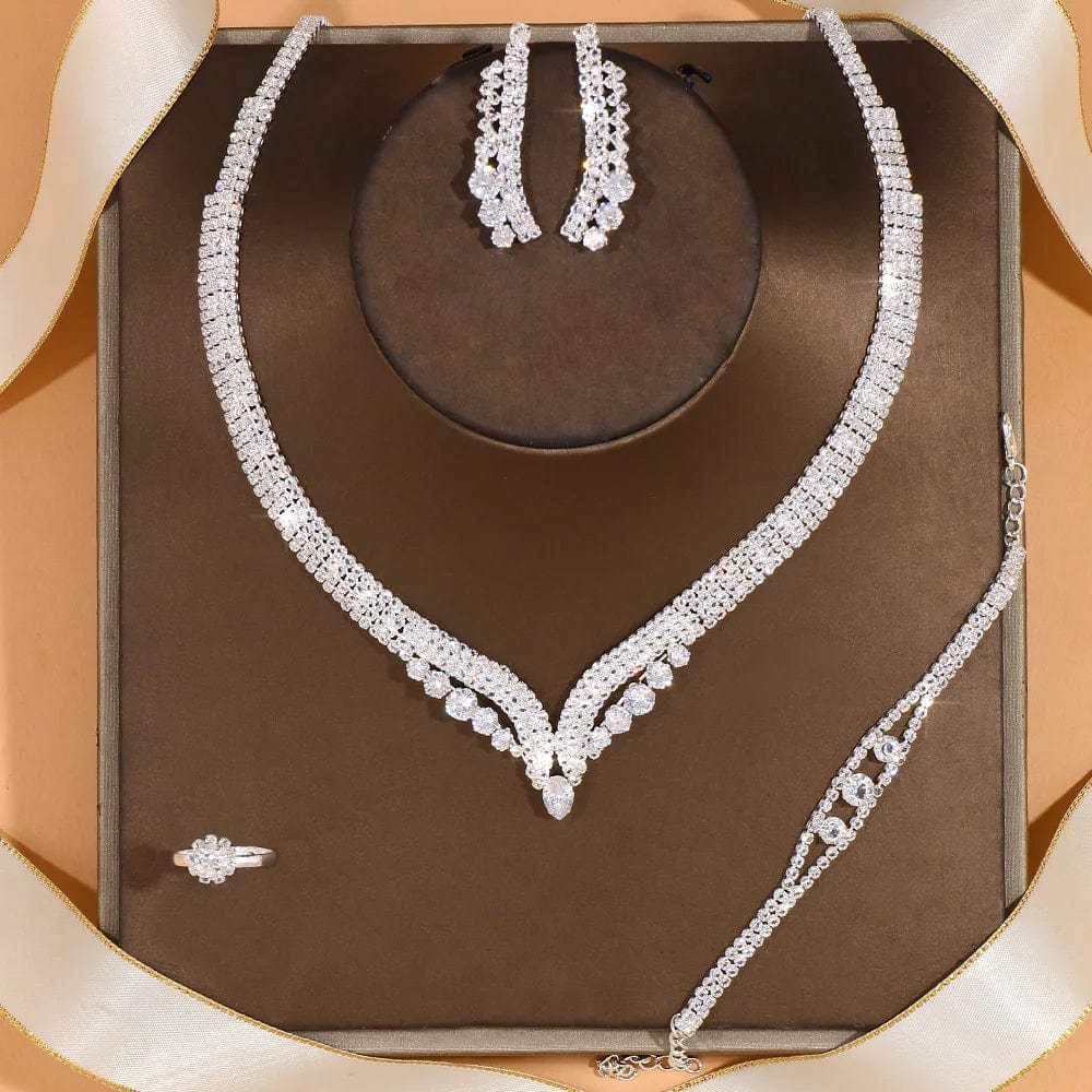  Showlu Fashion Store T-3 Silver Stonefans Simple Round Crystal Necklace Sets Wedding for Women Bride Accessories Rhinestone Africa Jewelry Set Bridesmaid Gift