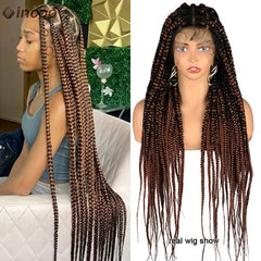 SHOWLU FASHION STORE T1B 30 / CHINA / 36inch|full lace wigs Synthetic Large Box Braided Wigs Jumbo Knotless Full Lace Front Wigs For Black Women Jumbo Tribal Braids Faux Locs Cornrows Wig