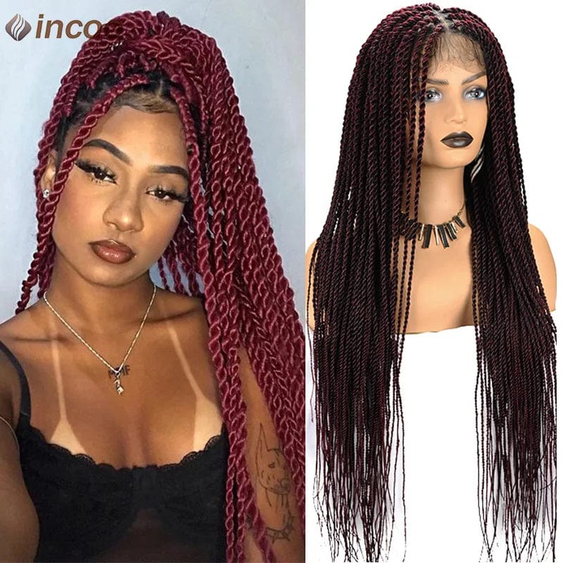 SHOWLU FASHION STORE T1B Burg / Full Lace Front Wig / 26inches Senegalese Twist Braids Lace Front Wigs For Black Women Synthetic Full Lace Frontal Wigs Pre Plucked Box Braids Passion Twists