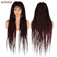 SHOWLU FASHION STORE T1B Burgundy / CHINA / 36inch|full lace wigs Synthetic Large Box Braided Wigs Jumbo Knotless Full Lace Front Wigs For Black Women Jumbo Tribal Braids Faux Locs Cornrows Wig