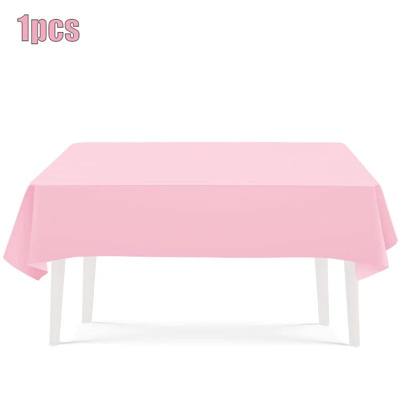  Showlu Fashion Store table cloth 1pcs New Solid Color Party Set Light Pink Disposable Tableware Paper Cup Paper Plate Tablecloth For Kids Baby Shower Party Supplies