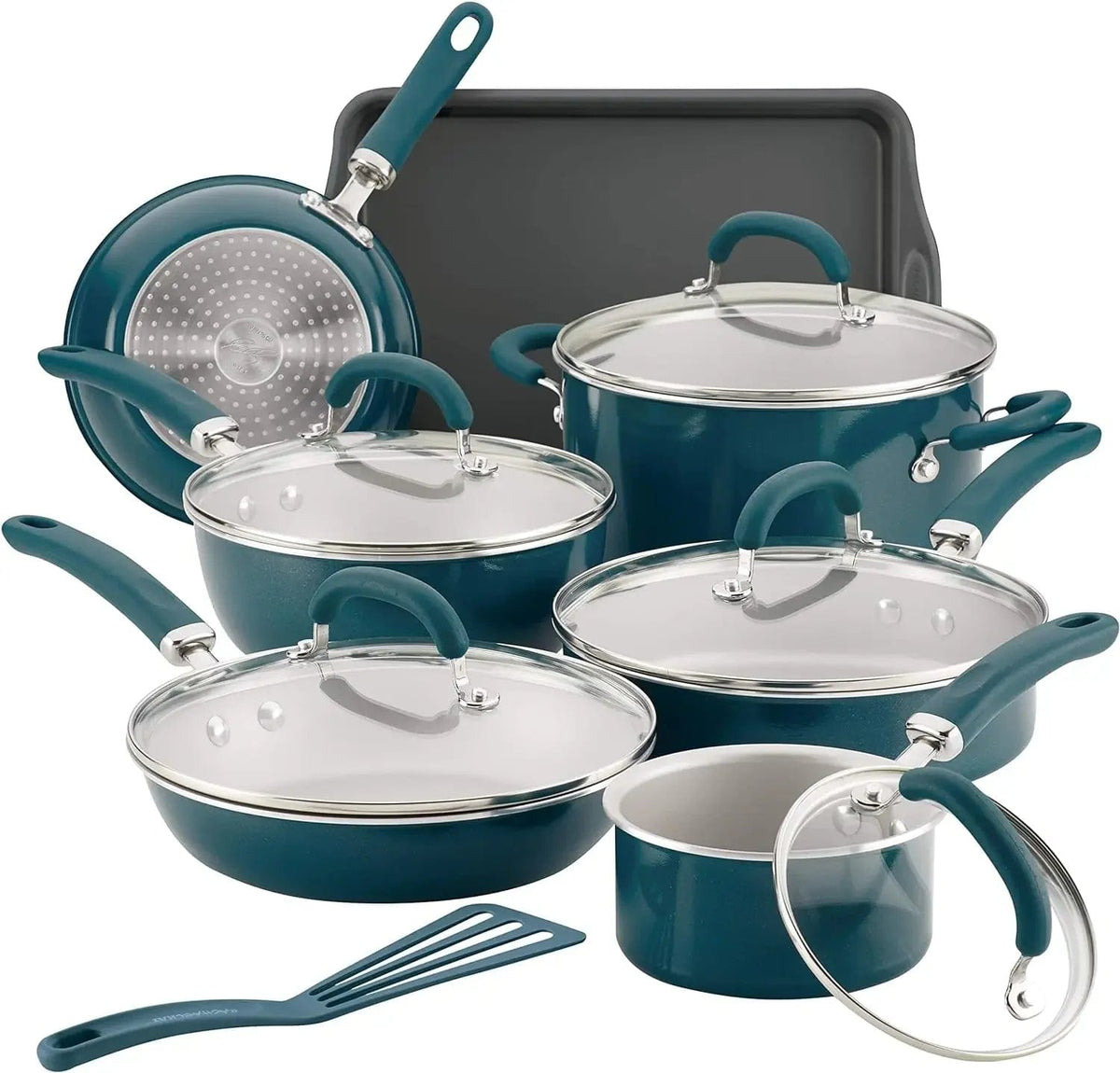  Showlu Fashion Store Teal Shimmer / United States Non-stick Cookware For Kitchen Pots Offers 13 Piece Teal Shimmer Create Delicious Nonstick Cookware Pots And Pans Set Pot Dining