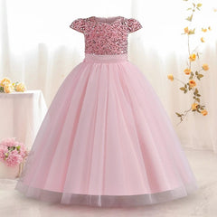  Showlu Fashion Store Teenage Girls Princess Dress for 5-14 Years Elegant White Long Party Dresses Children Sequins Wedding Evening Formal Prom Gown