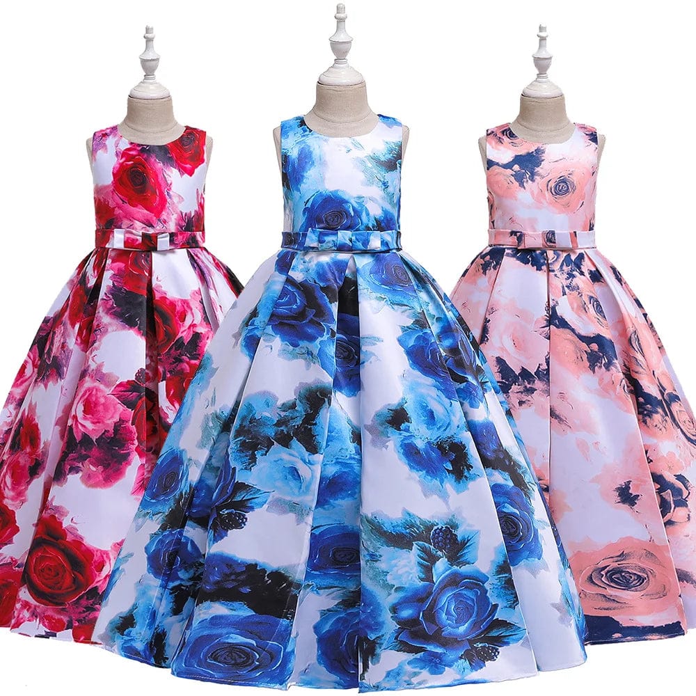  Showlu Fashion Store Teens Girls Dresses 5-14 Years old Children Dress Easter Carniva Rose Flower Kids Dress For Girls Vestidos Party Princess Dress