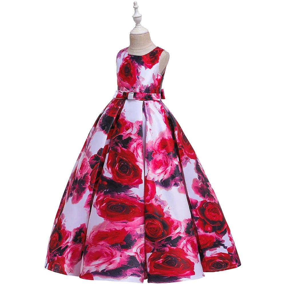 Showlu Fashion Store Teens Girls Dresses 5-14 Years old Children Dress Easter Carniva Rose Flower Kids Dress For Girls Vestidos Party Princess Dress