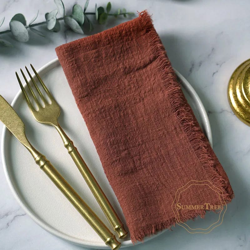 Showlu Fashion Store Terracotta 20PCS Napkins 41x41CM Cotton Cloth Gauze Retro Burr Rustic Kitchen Tea Towel Wedding Party Dinner Christmas Napkin Table Decor