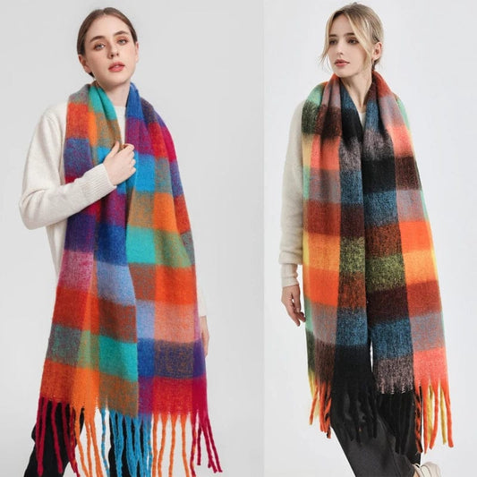  Showlu Fashion Store Thick Warm Winter Scarf  New Women Plaid Design Pashmina Shawls Cashmere Shawl Lady Wrap Tassel Scarves Knitted Men Foulard