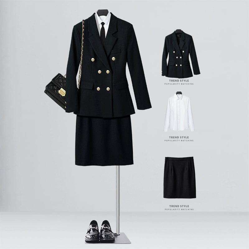 SHOWLU FASHION STORE [Three] black suit + shirt + elastic waist skirt / XL((57.50 kg-62.50 kg) Business Temperament Goddess Temperament Workwear Suit Vest