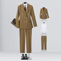 SHOWLU FASHION STORE [Three] khaki suit + shirt + straight trousers / XL((57.50 kg-62.50 kg) Business Temperament Goddess Temperament Workwear Suit Vest