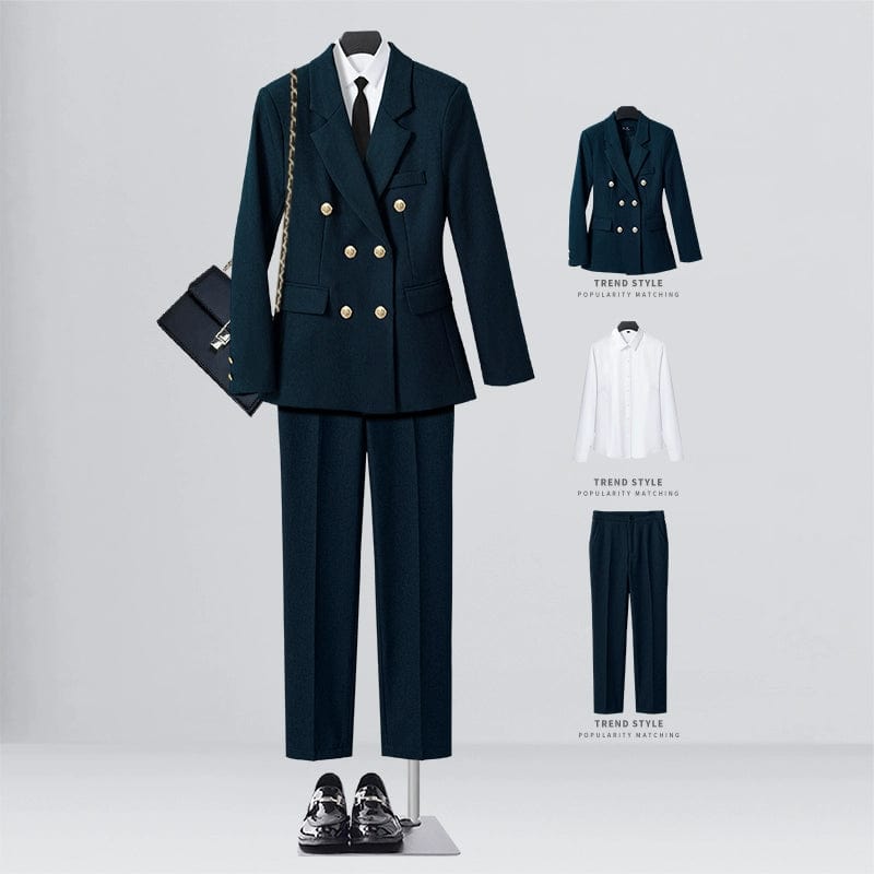 SHOWLU FASHION STORE [Three] navy blue suit + shirt + straight trousers / XL((57.50 kg-62.50 kg) Business Temperament Goddess Temperament Workwear Suit Vest