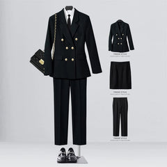 SHOWLU FASHION STORE [Three-piece] black suit + elastic waist overskirt + straight trousers / XL((57.50 kg-62.50 kg) Business Temperament Goddess Temperament Workwear Suit Vest