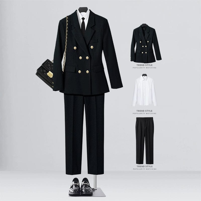 SHOWLU FASHION STORE [Three-piece] black suit + shirt + straight trousers / XL((57.50 kg-62.50 kg) Business Temperament Goddess Temperament Workwear Suit Vest