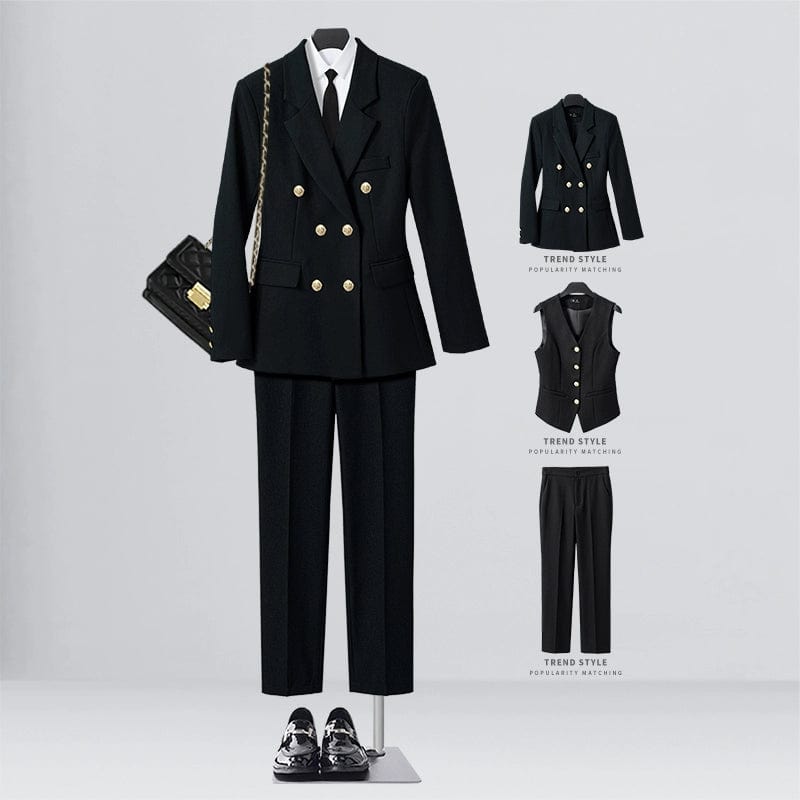 SHOWLU FASHION STORE [Three-piece] black suit + vest + straight trousers / XL((57.50 kg-62.50 kg) Business Temperament Goddess Temperament Workwear Suit Vest