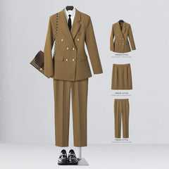 SHOWLU FASHION STORE [Three-piece] khaki suit + tight waist overskirt + straight trousers / XL((57.50 kg-62.50 kg) Business Temperament Goddess Temperament Workwear Suit Vest