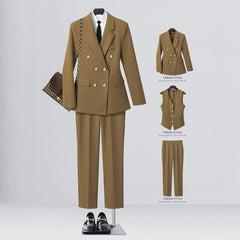 SHOWLU FASHION STORE [Three-piece] khaki suit + vest + straight trousers / XL((57.50 kg-62.50 kg) Business Temperament Goddess Temperament Workwear Suit Vest