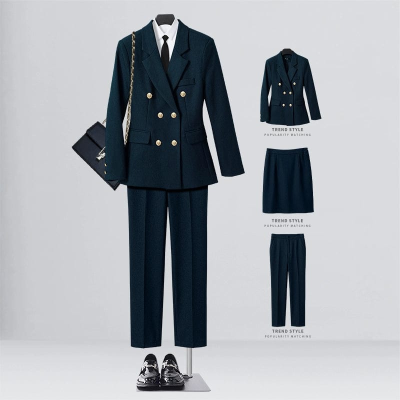 SHOWLU FASHION STORE [Three-piece] navy blue suit + elastic waist overskirt + straight trousers / XL((57.50 kg-62.50 kg) Business Temperament Goddess Temperament Workwear Suit Vest