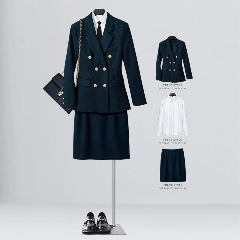 SHOWLU FASHION STORE [Three-piece] navy blue suit + shirt + elastic waist overskirt / XL((57.50 kg-62.50 kg) Business Temperament Goddess Temperament Workwear Suit Vest