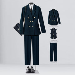 SHOWLU FASHION STORE [Three-piece] navy blue suit + vest + straight trousers / XL((57.50 kg-62.50 kg) Business Temperament Goddess Temperament Workwear Suit Vest