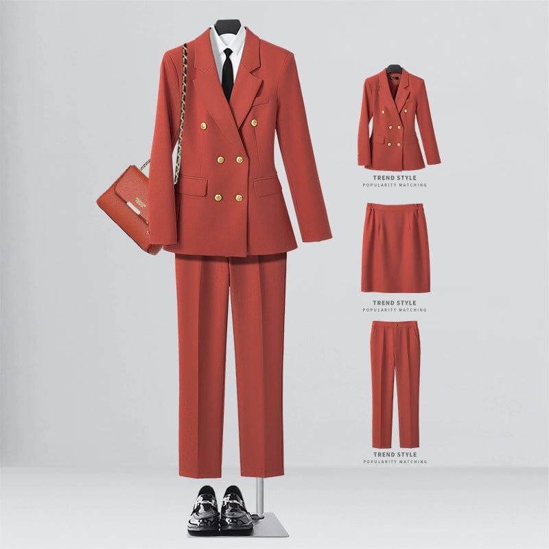 SHOWLU FASHION STORE [Three-piece] Orange-red suit + elastic waist overskirt + straight trousers / XL((57.50 kg-62.50 kg) Business Temperament Goddess Temperament Workwear Suit Vest