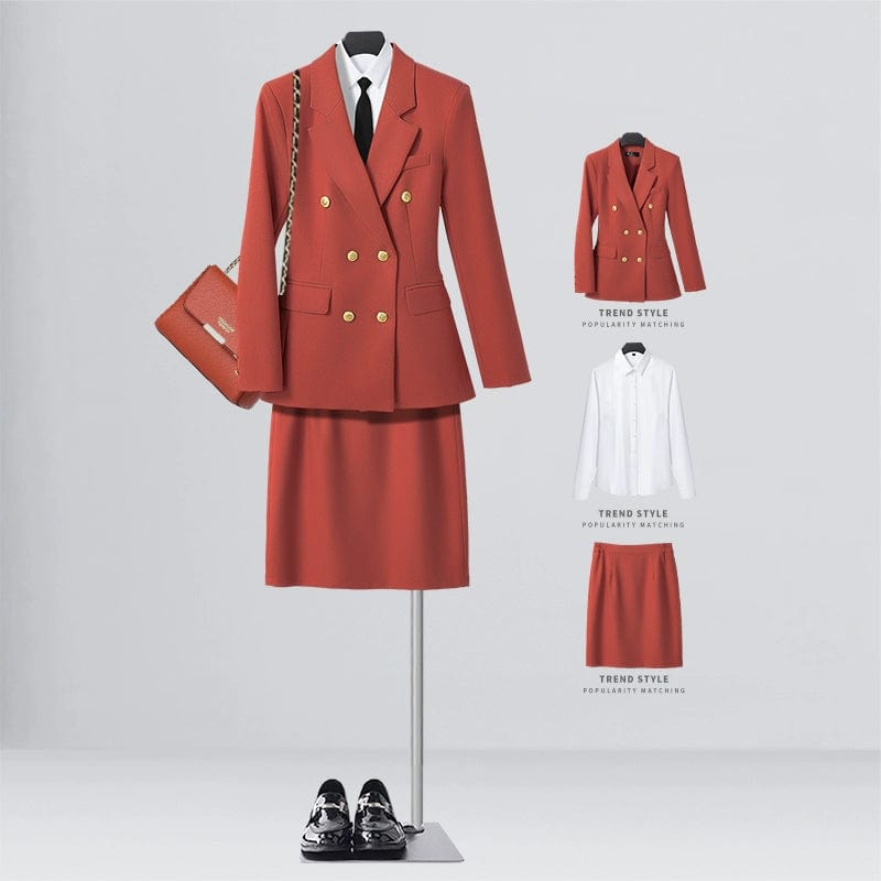 SHOWLU FASHION STORE [Three-piece] orange-red suit + shirt + elastic waist overskirt / XL((57.50 kg-62.50 kg) Business Temperament Goddess Temperament Workwear Suit Vest