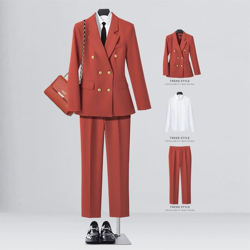 SHOWLU FASHION STORE [Three-piece] orange-red suit + shirt + straight trousers / XL((57.50 kg-62.50 kg) Business Temperament Goddess Temperament Workwear Suit Vest