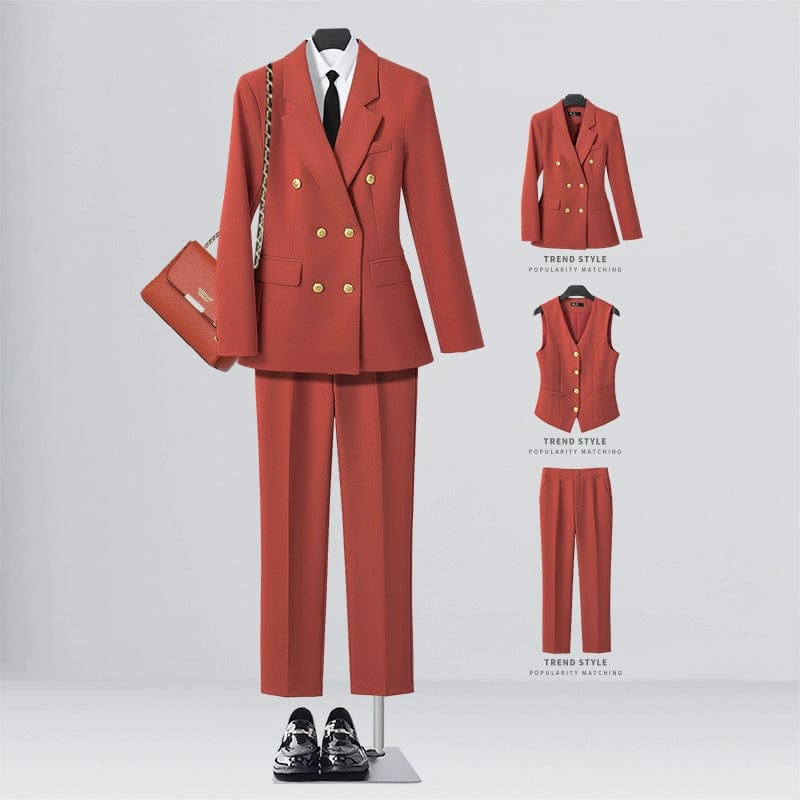 SHOWLU FASHION STORE [Three-piece] Orange-red suit + vest + straight trousers / XL((57.50 kg-62.50 kg) Business Temperament Goddess Temperament Workwear Suit Vest