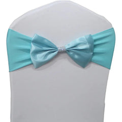 Showlu Fashion Store Tiffany Blue / 10 pcs 10pcs/50pcs Free Tie Wedding Satin Chair Sash Elastic Stretch Spandex Chair Bow Band For Banquet Hotel Birthday Party Decoration