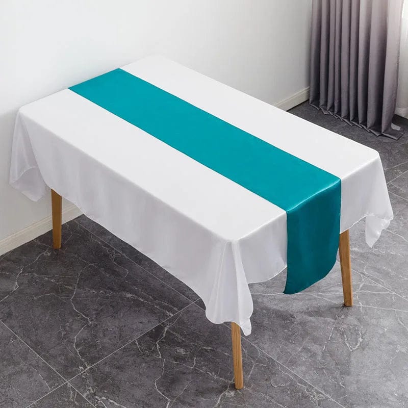 Showlu Fashion Store Tiffany blue / 30X275CM 12x108 Inch Satin Wedding Table Runners for Wedding Banquet Table Decorations Bright Silk Smooth Spring Party Chair Sashes Bows