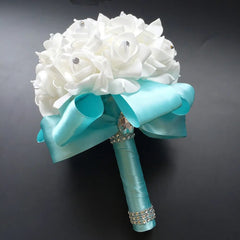 Showlu Fashion Store Tiffany Blue Bridal Bridesmaid Wedding Bouquet 12 Colors Roses Artificial Holding Flowers Mariage Bouquet Wedding Accessories