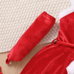  Showlu Fashion Store Toddler Newborn Baby's Clothes Girls Christmas Santa Costume Sleeveless Belted Dress Gloves Hat Set Children's Clothing Winter